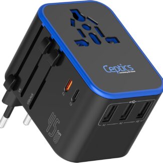 Ceptics Universal Travel Adapter, 45W International Power Adapter with PD & QC 3.0 Dual USB-C, 3 USB Travel Adapter Worldwide, Type I C G A Outlets 110V 220V A/C - EU Euro US UK (11-KU)