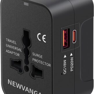 Travel Adapter USB C, Universal All in One Worldwide Travel Adapter Fast Charge GaN PD3.0 Type C USB-A Quick Charging Ports Power Converters Wall Charger AC Power Plug Adapter for USA EU UK AUS Black