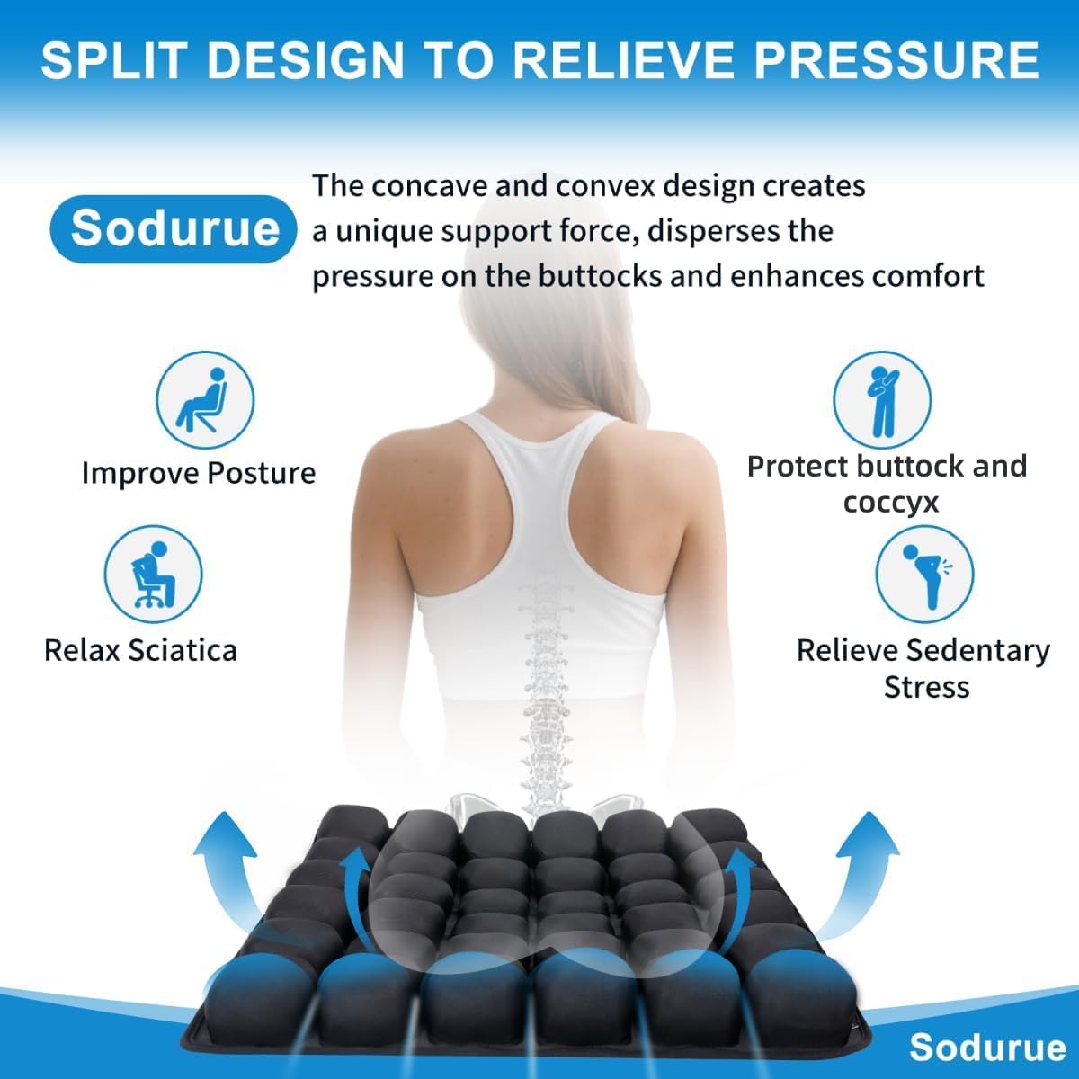 Sodurue Travel Cushion Airplane Seat,Airplane Seat Cushion for Long Flights,Press Type Air Inflatable Wheelchair Seat Cushion,49 Airbags,for Car,Office,Stadium,Ergonomic Comfort Support,Heavy Duty - Image 3