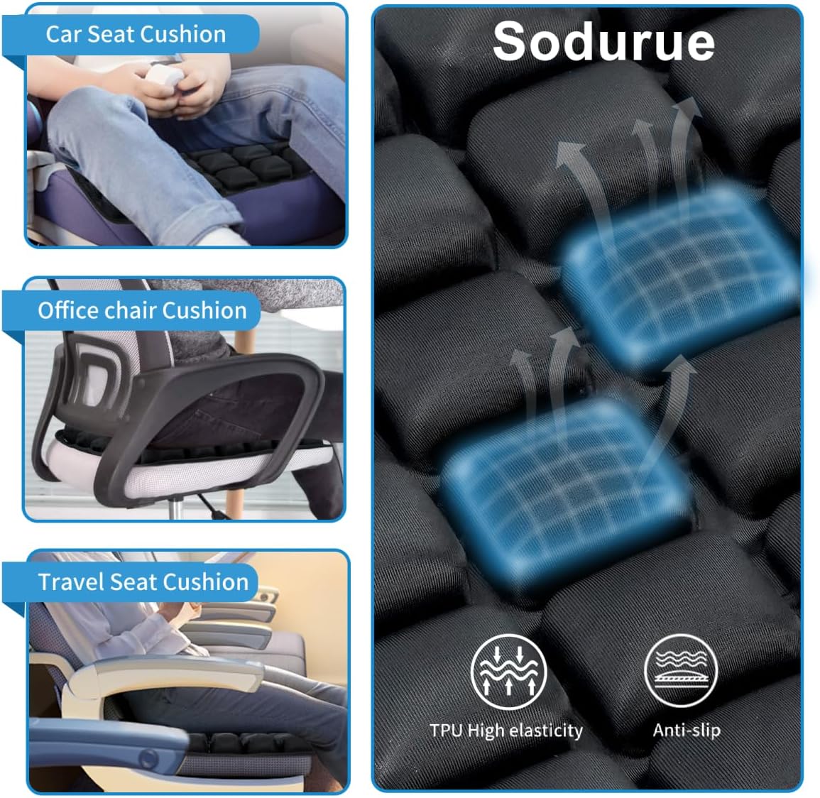 Sodurue Travel Cushion Airplane Seat,Airplane Seat Cushion for Long Flights,Press Type Air Inflatable Wheelchair Seat Cushion,49 Airbags,for Car,Office,Stadium,Ergonomic Comfort Support,Heavy Duty - Image 5
